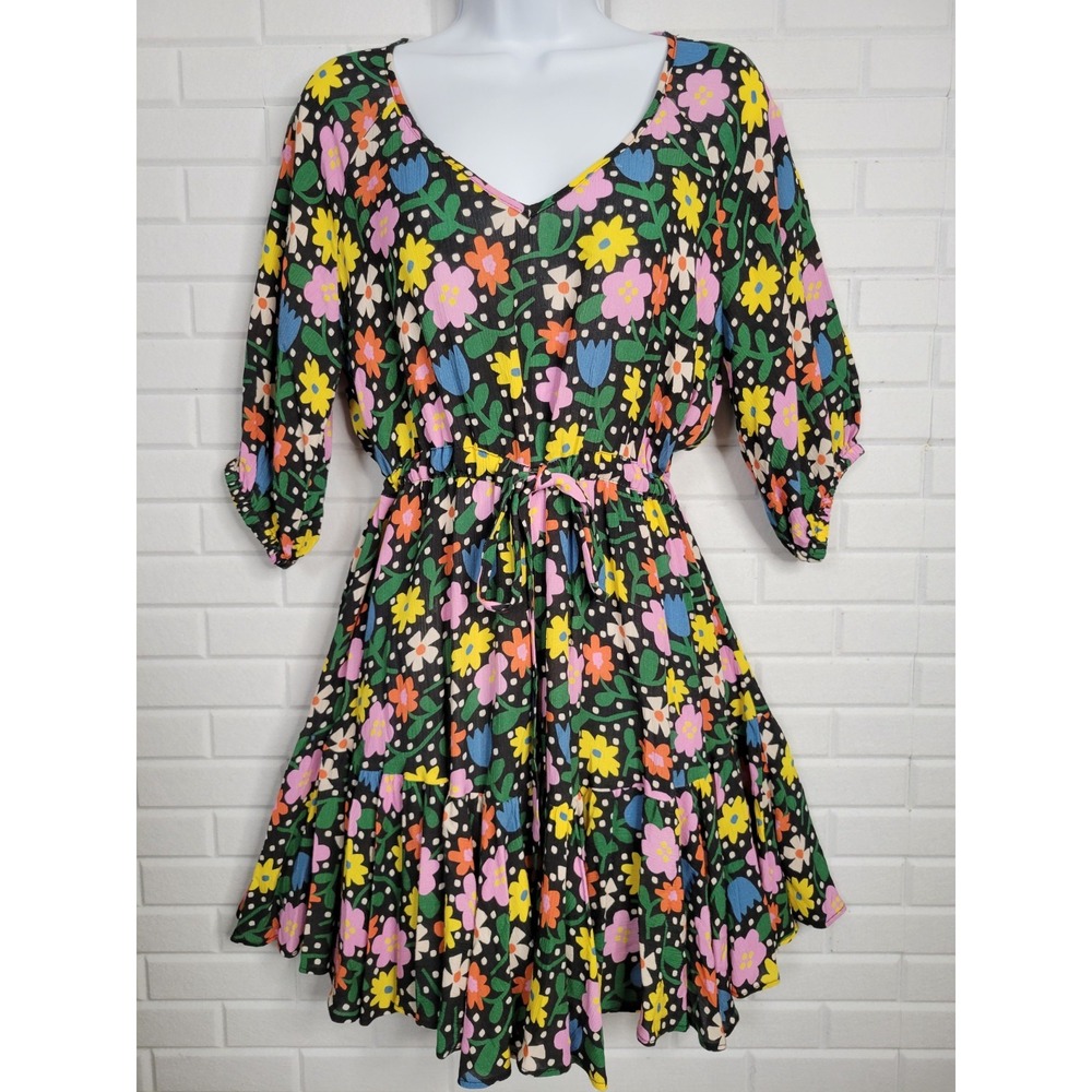 FRESHA LONDON Anita Dress size Small black floral mini casual ruffle‎ coquette - Picture 10 of 10